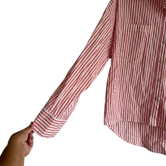 Esprit Red and White  Striped High Low Cotton Blend Button Up Women's Size Small - Picture 2 of 10